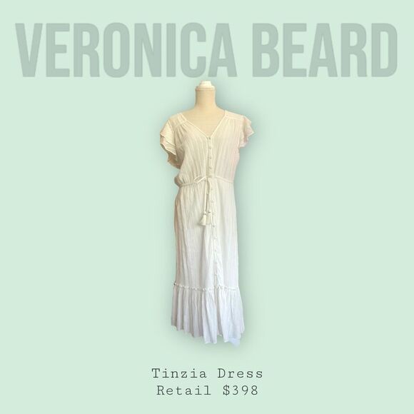 Veronica Beard | EUC TINZIA LUREX-STRIPED DRESS White Size Large L - Picture 1 of 7
